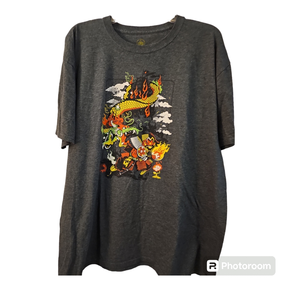 EUC Geek Fuel Samurai Super Mario Bros. T-shirt, XXL, charcoal gray heathered